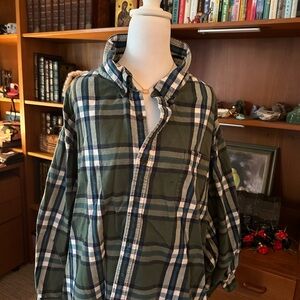 Lands' End Men's Olive Plaid Button Down Shirt